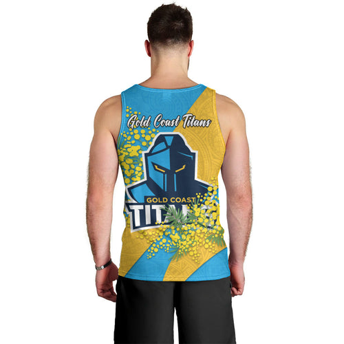 Gold Coast Titans Men Tank Top Golden Wattle Floral Polynesian - Australian Flower - Rugby Mascot