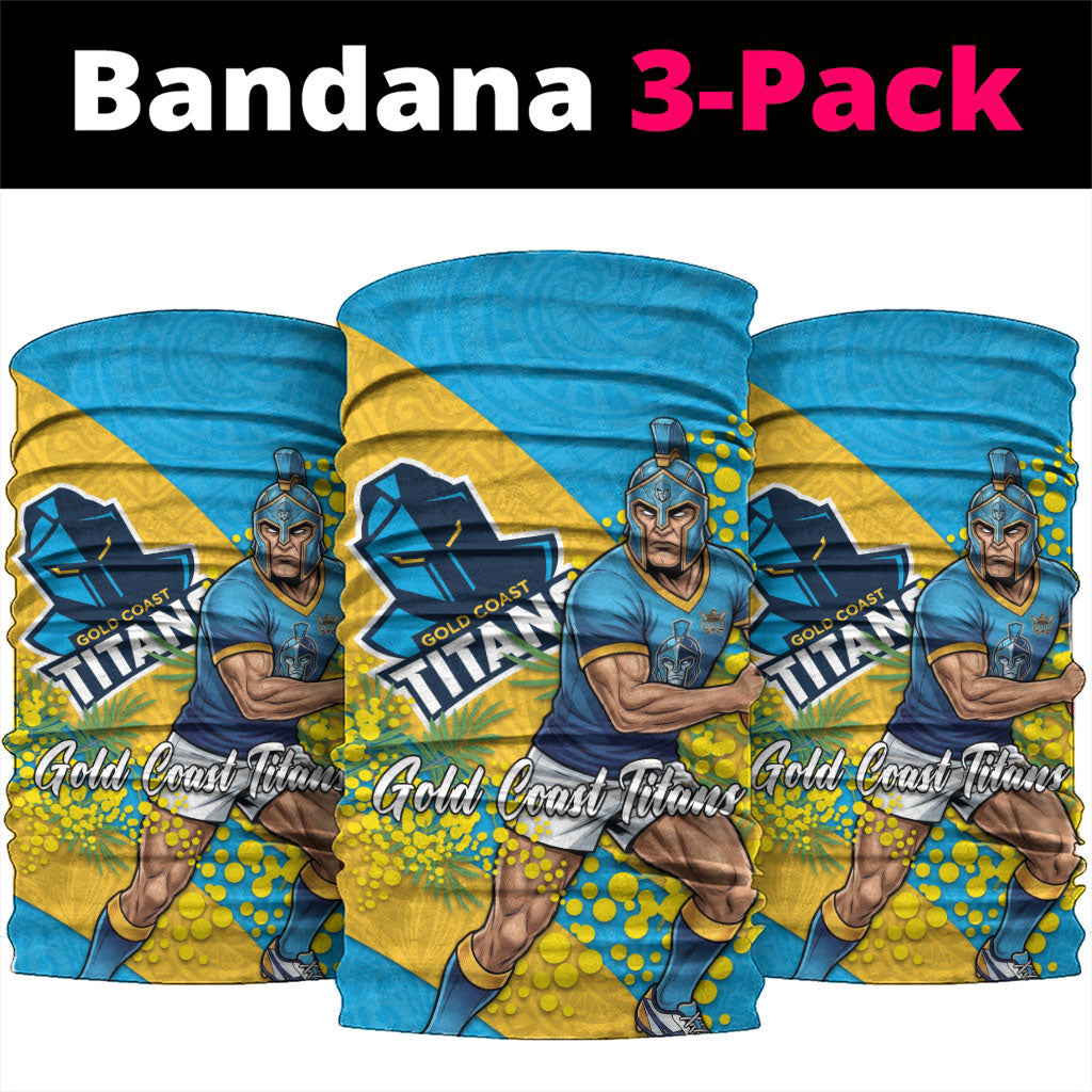Gold Coast Titans Neck Gaiter Golden Wattle Floral Polynesian - Australian Flower - Rugby Mascot