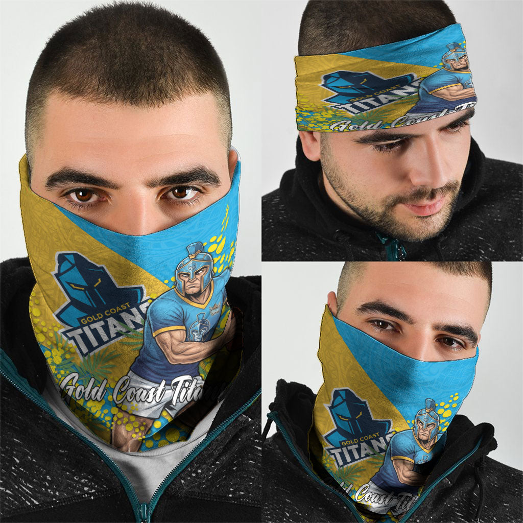Gold Coast Titans Neck Gaiter Golden Wattle Floral Polynesian - Australian Flower - Rugby Mascot