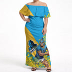 Gold Coast Titans Off Shoulder Maxi Dress Golden Wattle Floral Polynesian - Australian Flower - Rugby Mascot