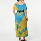 Gold Coast Titans Off Shoulder Maxi Dress Golden Wattle Floral Polynesian - Australian Flower - Rugby Mascot