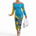 Gold Coast Titans Off The Shoulder Long Sleeve Dress Golden Wattle Floral Polynesian - Australian Flower - Rugby Mascot