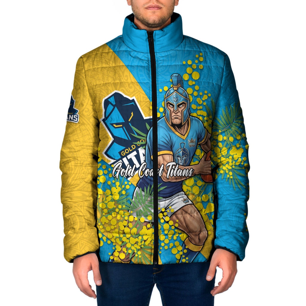 Gold Coast Titans Padded Jacket Golden Wattle Floral Polynesian - Australian Flower - Rugby Mascot