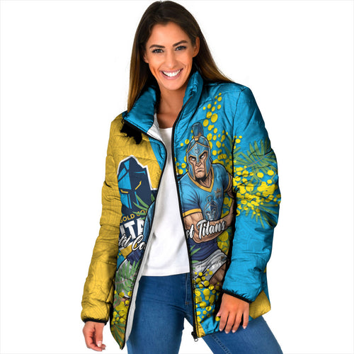 Gold Coast Titans Padded Jacket Golden Wattle Floral Polynesian - Australian Flower - Rugby Mascot