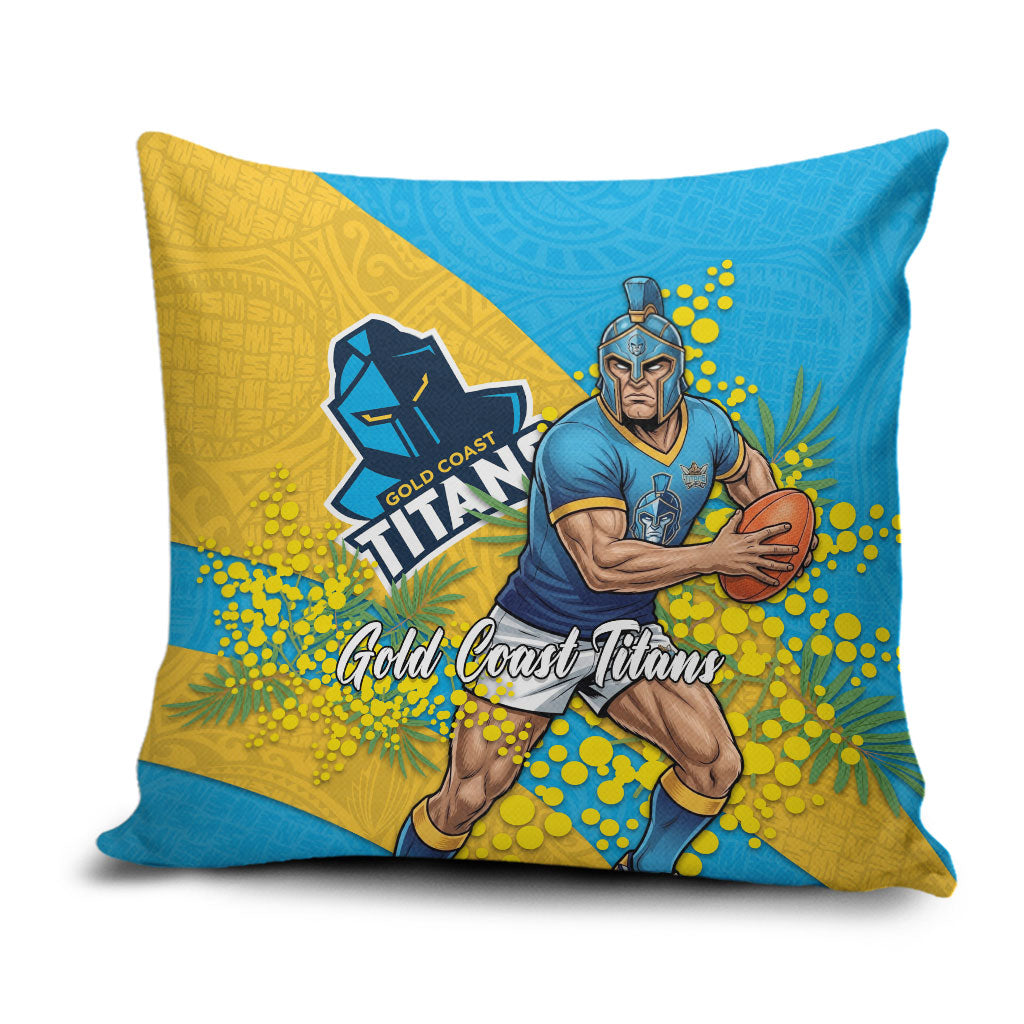 Gold Coast Titans Pillow Cover Golden Wattle Floral Polynesian - Australian Flower - Rugby Mascot