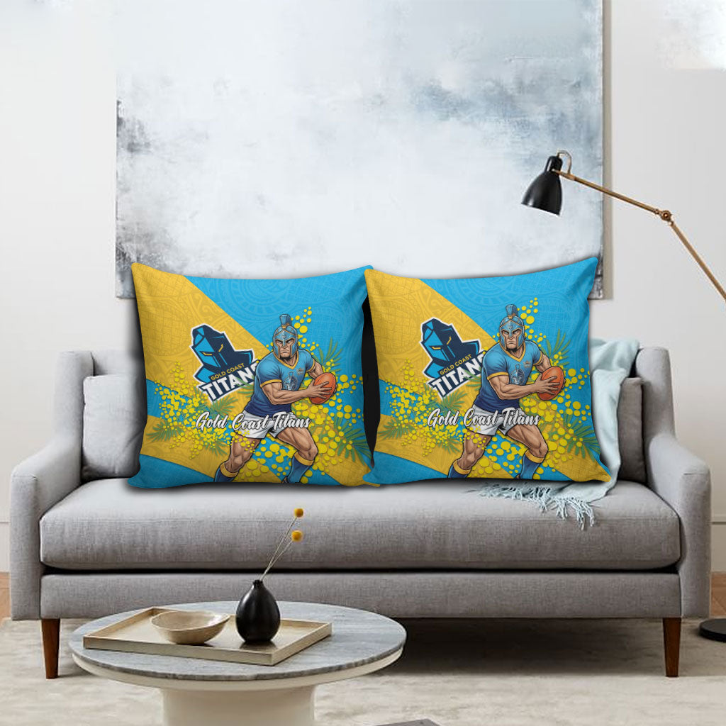 Gold Coast Titans Pillow Cover Golden Wattle Floral Polynesian - Australian Flower - Rugby Mascot