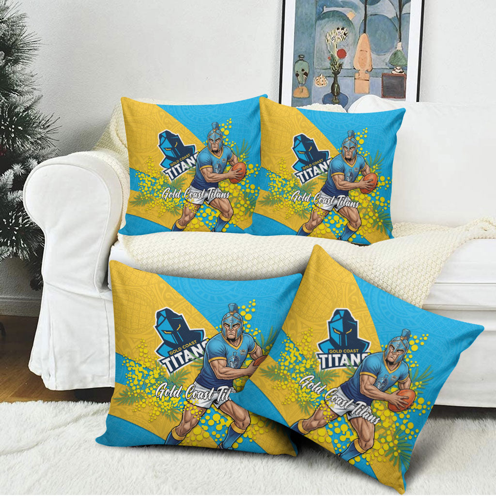 Gold Coast Titans Pillow Cover Golden Wattle Floral Polynesian - Australian Flower - Rugby Mascot