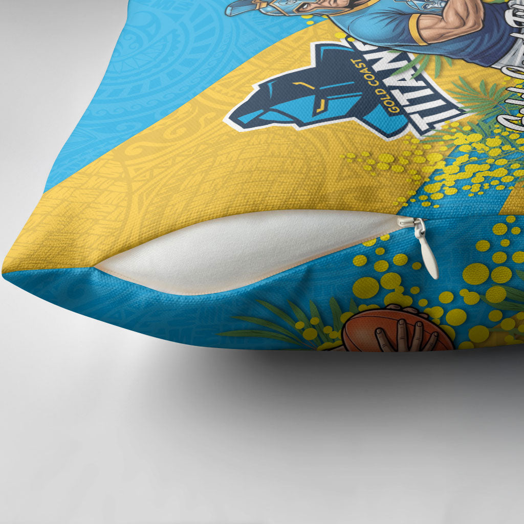 Gold Coast Titans Pillow Cover Golden Wattle Floral Polynesian - Australian Flower - Rugby Mascot