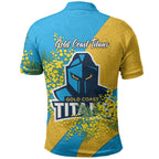Gold Coast Titans Polo Shirt Golden Wattle Floral Polynesian - Australian Flower - Rugby Mascot