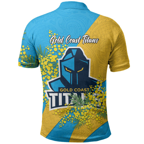 Gold Coast Titans Polo Shirt Golden Wattle Floral Polynesian - Australian Flower - Rugby Mascot