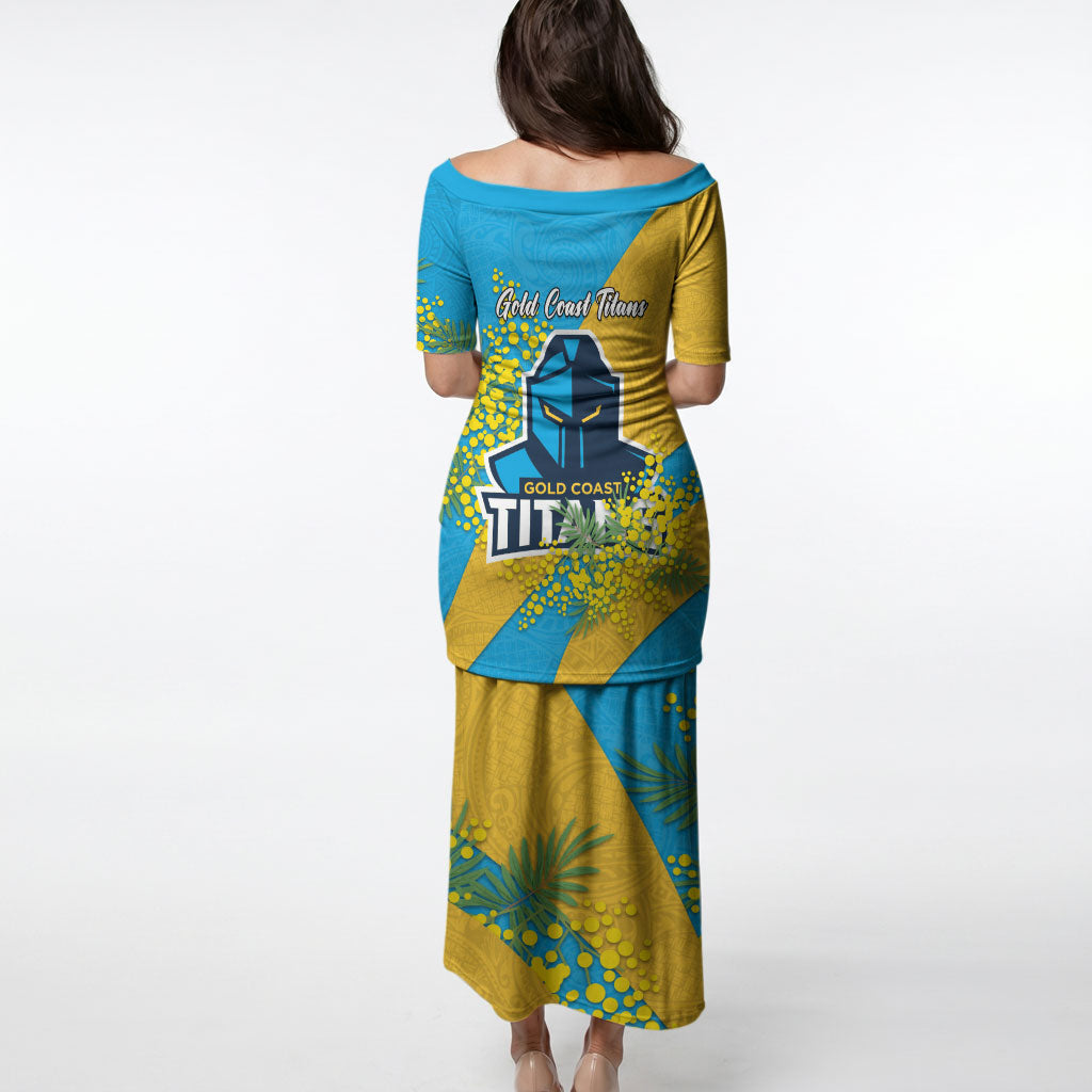 Gold Coast Titans Puletasi Golden Wattle Floral Polynesian - Australian Flower - Rugby Mascot
