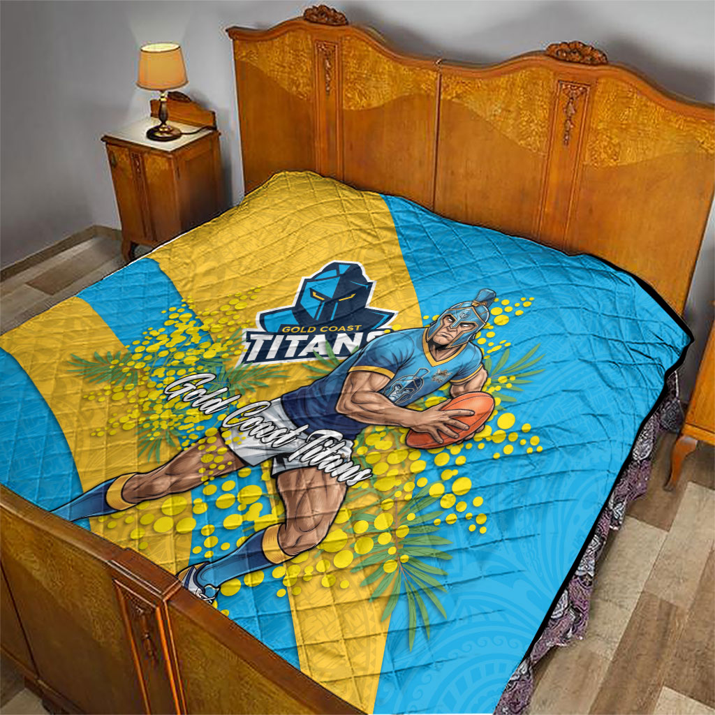 Gold Coast Titans Quilt Golden Wattle Floral Polynesian - Australian Flower - Rugby Mascot