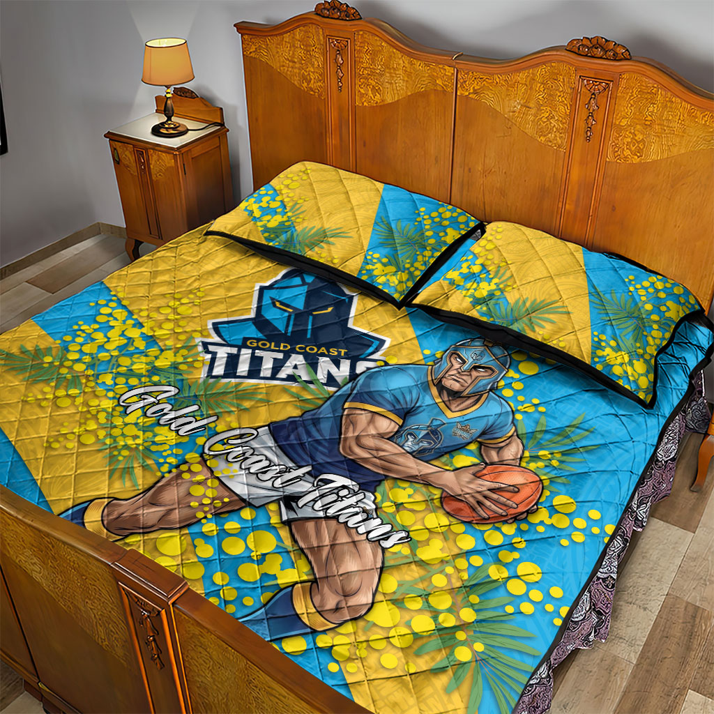 Gold Coast Titans Quilt Bed Set Golden Wattle Floral Polynesian - Australian Flower - Rugby Mascot