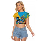 Gold Coast Titans Raglan Cropped T Shirt Golden Wattle Floral Polynesian - Australian Flower - Rugby Mascot