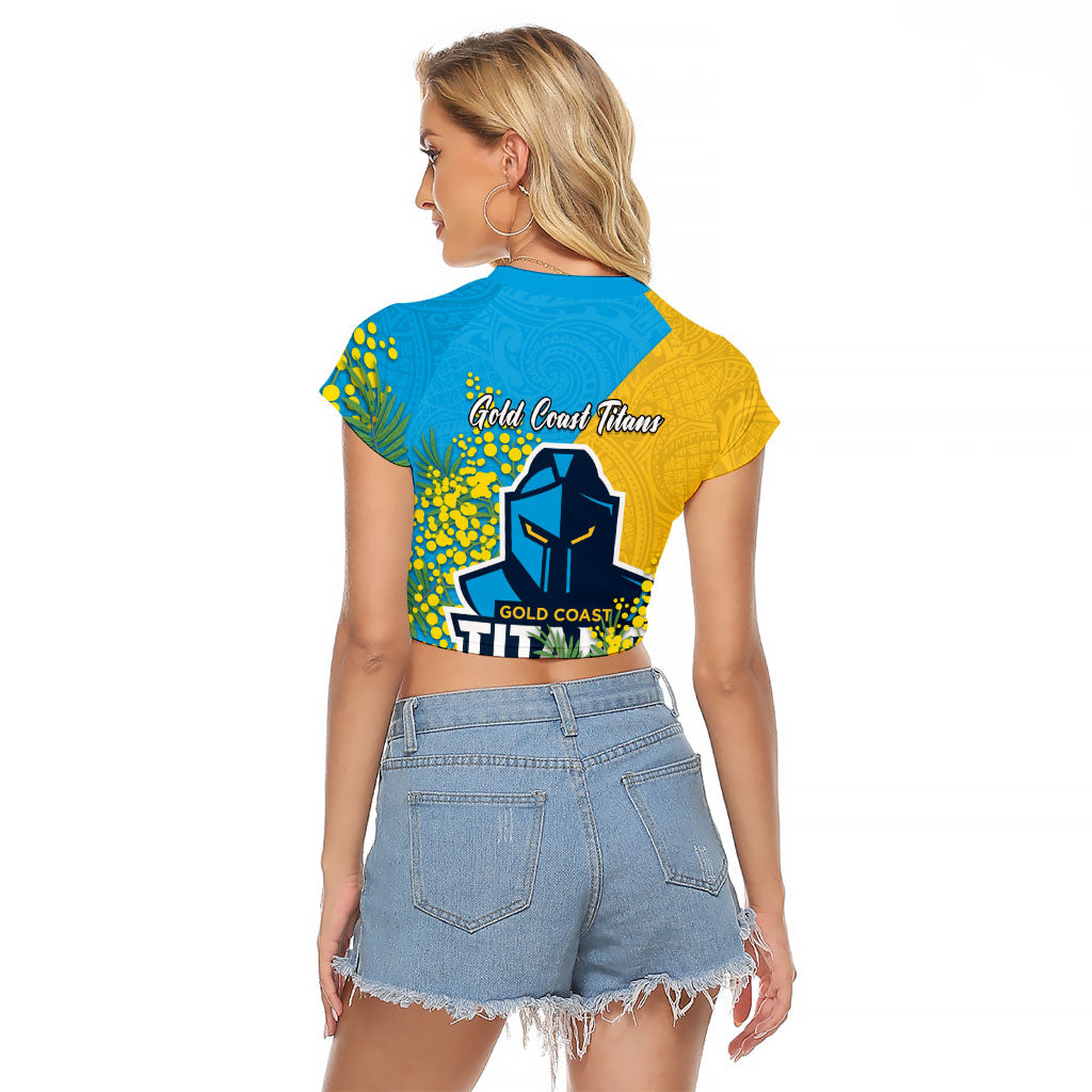 Gold Coast Titans Raglan Cropped T Shirt Golden Wattle Floral Polynesian - Australian Flower - Rugby Mascot