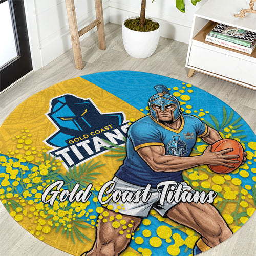 Gold Coast Titans Round Carpet Golden Wattle Floral Polynesian - Australian Flower - Rugby Mascot