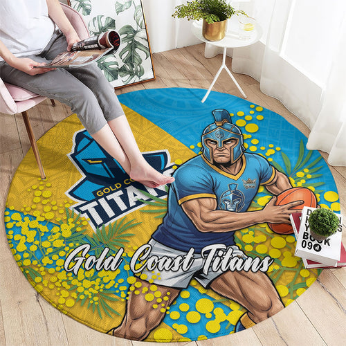 Gold Coast Titans Round Carpet Golden Wattle Floral Polynesian - Australian Flower - Rugby Mascot