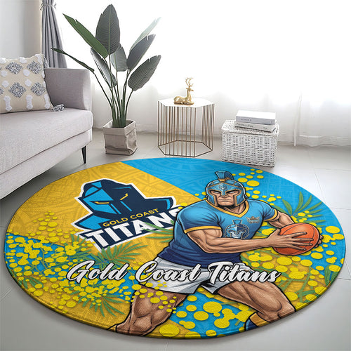 Gold Coast Titans Round Carpet Golden Wattle Floral Polynesian - Australian Flower - Rugby Mascot