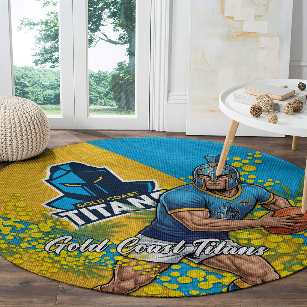 Gold Coast Titans Round Carpet Golden Wattle Floral Polynesian - Australian Flower - Rugby Mascot
