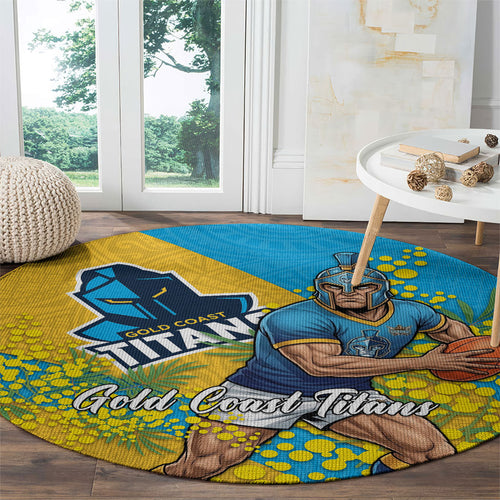 Gold Coast Titans Round Carpet Golden Wattle Floral Polynesian - Australian Flower - Rugby Mascot