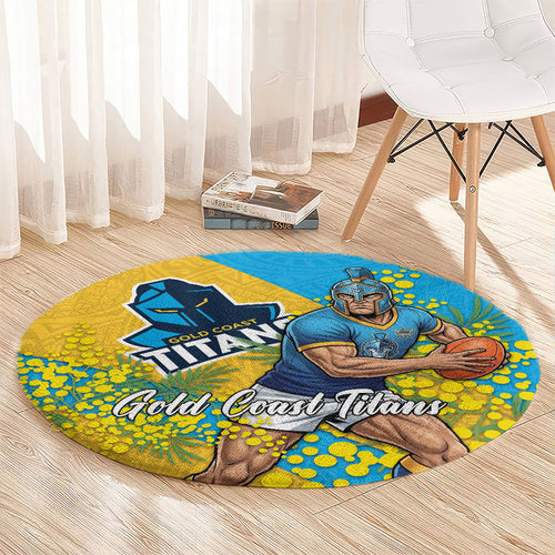 Gold Coast Titans Round Carpet Golden Wattle Floral Polynesian - Australian Flower - Rugby Mascot