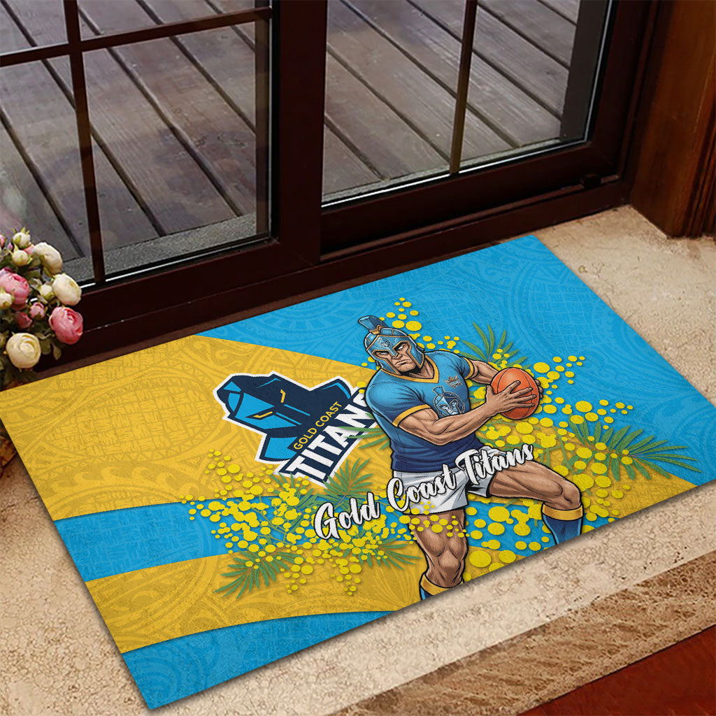 Gold Coast Titans Rubber Doormat Golden Wattle Floral Polynesian - Australian Flower - Rugby Mascot