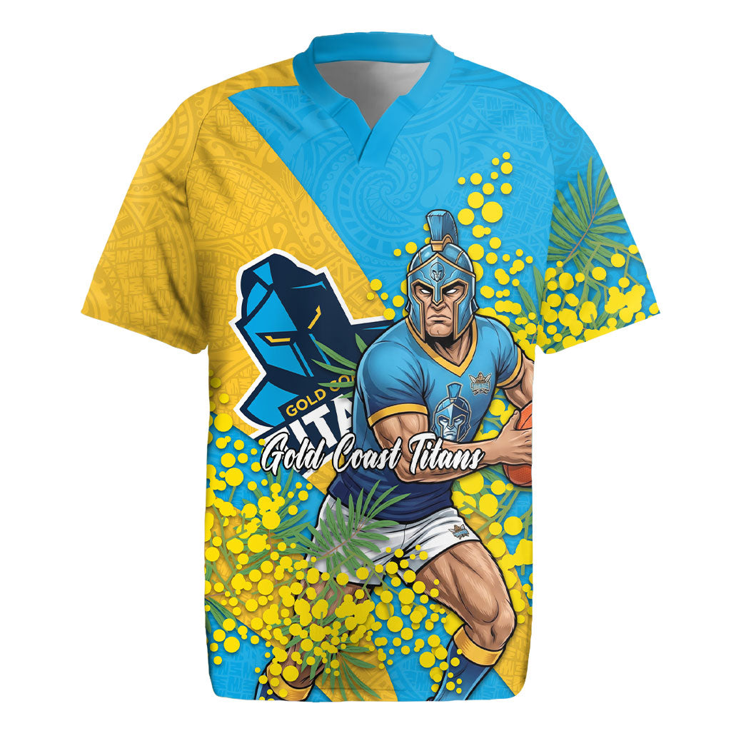 Gold Coast Titans Rugby Jersey Golden Wattle Floral Polynesian - Australian Flower - Rugby Mascot