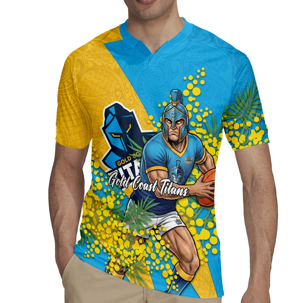 Gold Coast Titans Rugby Jersey Golden Wattle Floral Polynesian - Australian Flower - Rugby Mascot