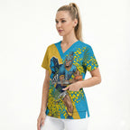 Gold Coast Titans Scrub Top Golden Wattle Floral Polynesian - Australian Flower - Rugby Mascot
