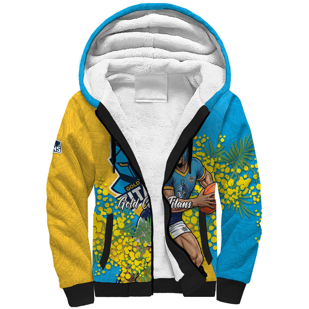 Gold Coast Titans Sherpa Hoodie Golden Wattle Floral Polynesian - Australian Flower - Rugby Mascot
