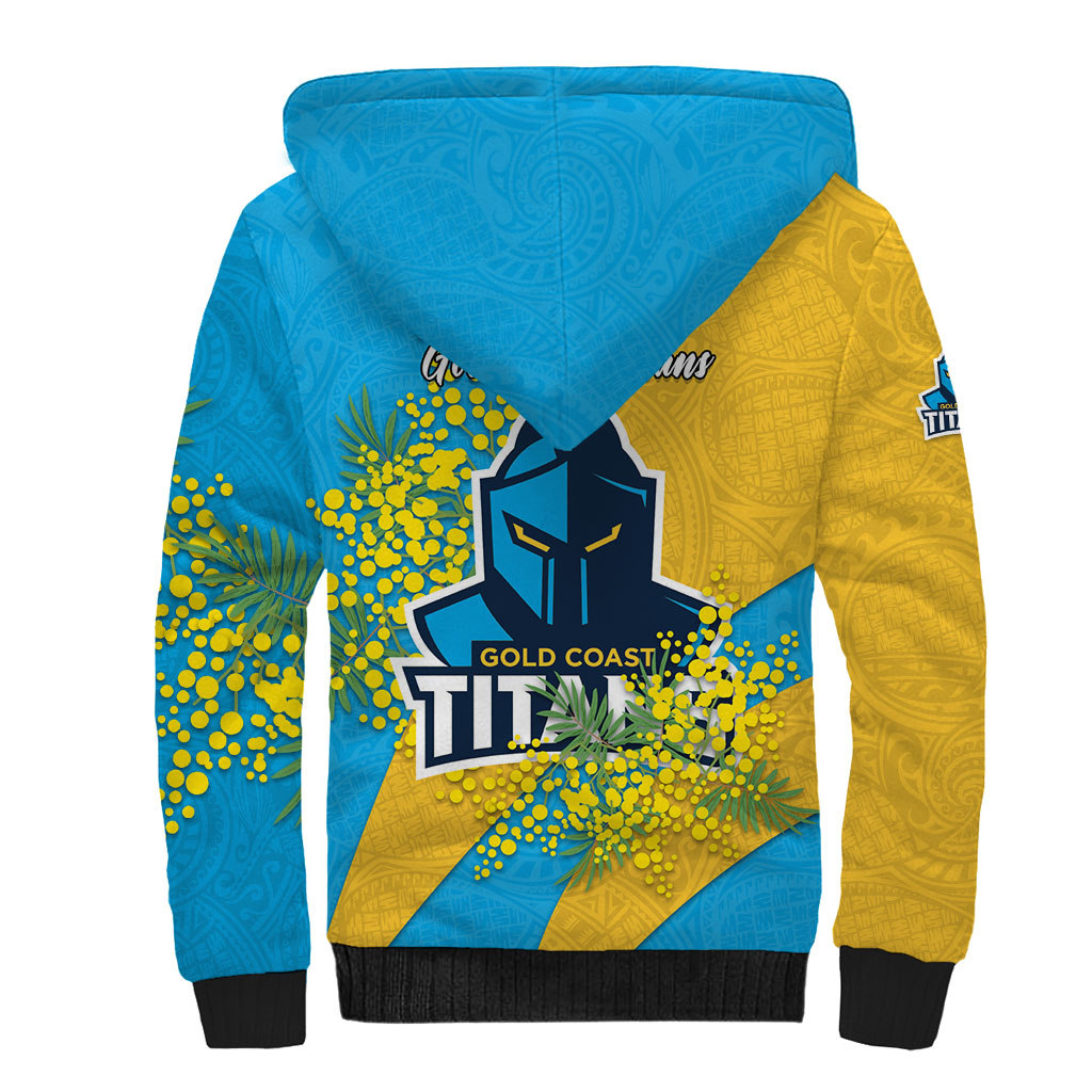 Gold Coast Titans Sherpa Hoodie Golden Wattle Floral Polynesian - Australian Flower - Rugby Mascot