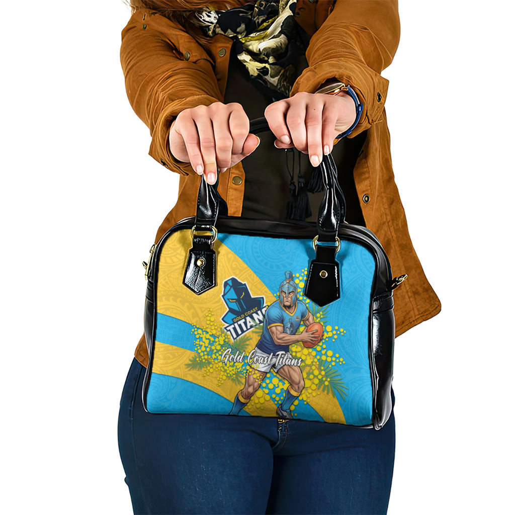 Gold Coast Titans Shoulder Handbag Golden Wattle Floral Polynesian - Australian Flower - Rugby Mascot
