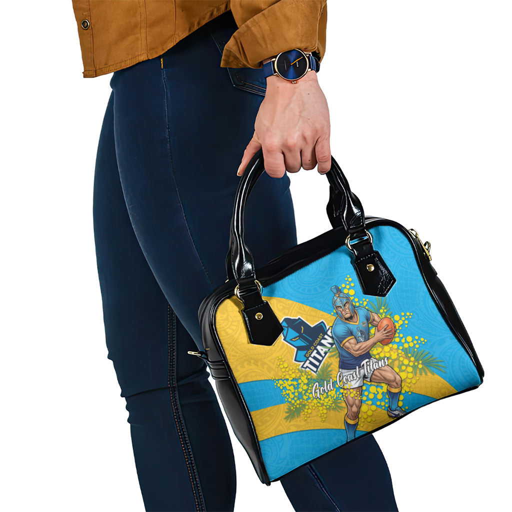 Gold Coast Titans Shoulder Handbag Golden Wattle Floral Polynesian - Australian Flower - Rugby Mascot