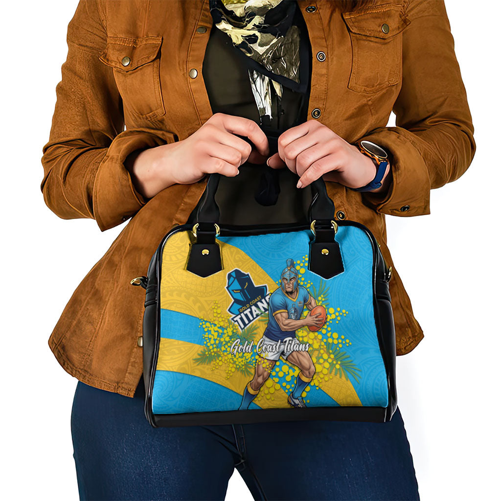 Gold Coast Titans Shoulder Handbag Golden Wattle Floral Polynesian - Australian Flower - Rugby Mascot