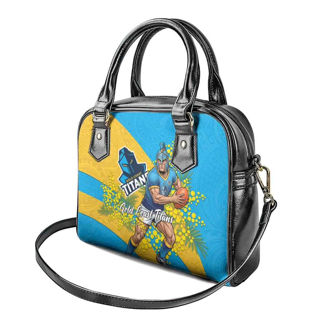 Gold Coast Titans Shoulder Handbag Golden Wattle Floral Polynesian - Australian Flower - Rugby Mascot