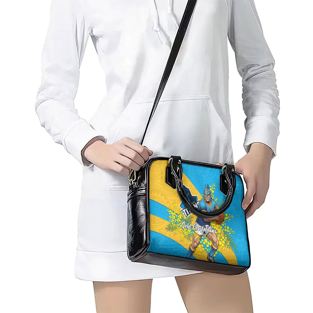 Gold Coast Titans Shoulder Handbag Golden Wattle Floral Polynesian - Australian Flower - Rugby Mascot