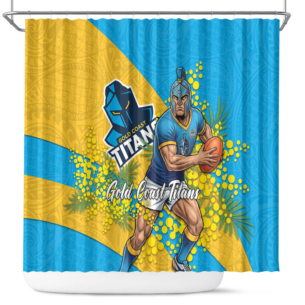 Gold Coast Titans Shower Curtain Golden Wattle Floral Polynesian - Australian Flower - Rugby Mascot