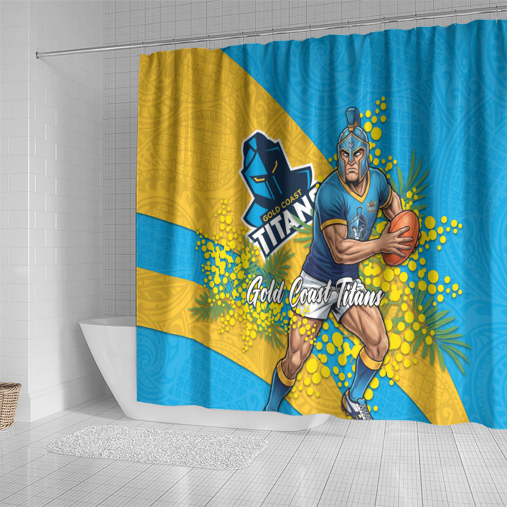 Gold Coast Titans Shower Curtain Golden Wattle Floral Polynesian - Australian Flower - Rugby Mascot