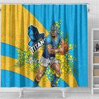 Gold Coast Titans Shower Curtain Golden Wattle Floral Polynesian - Australian Flower - Rugby Mascot