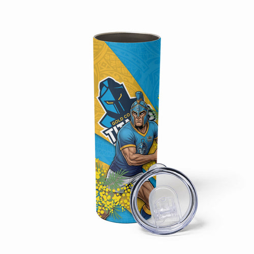 Gold Coast Titans Skinny Tumbler Golden Wattle Floral Polynesian - Australian Flower - Rugby Mascot