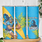 Gold Coast Titans Skinny Tumbler Golden Wattle Floral Polynesian - Australian Flower - Rugby Mascot