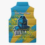 Gold Coast Titans Sleeveless Puffer Jacket Golden Wattle Floral Polynesian - Australian Flower - Rugby Mascot