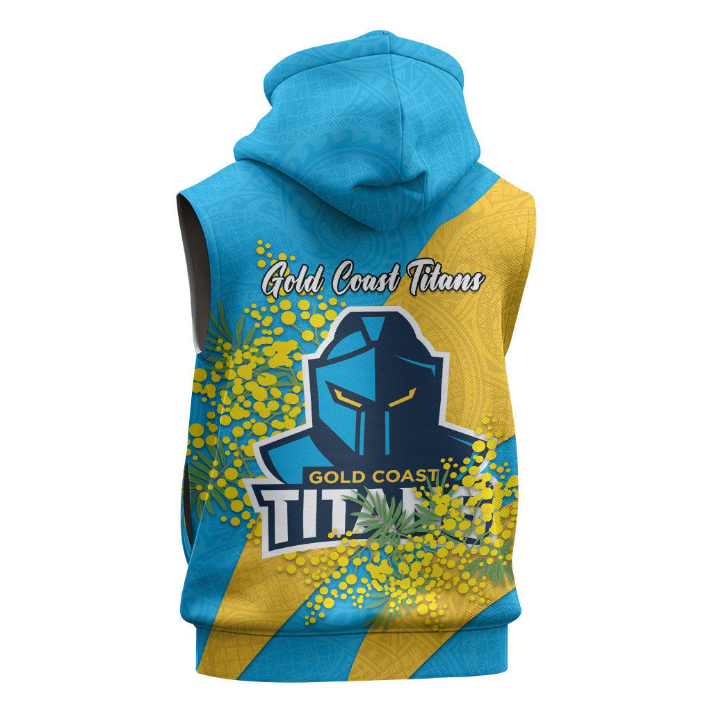 Gold Coast Titans Sleeveless Zip Hoodie Golden Wattle Floral Polynesian - Australian Flower - Rugby Mascot