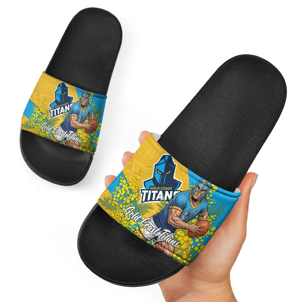 Gold Coast Titans Slide Sandals Golden Wattle Floral Polynesian - Australian Flower - Rugby Mascot