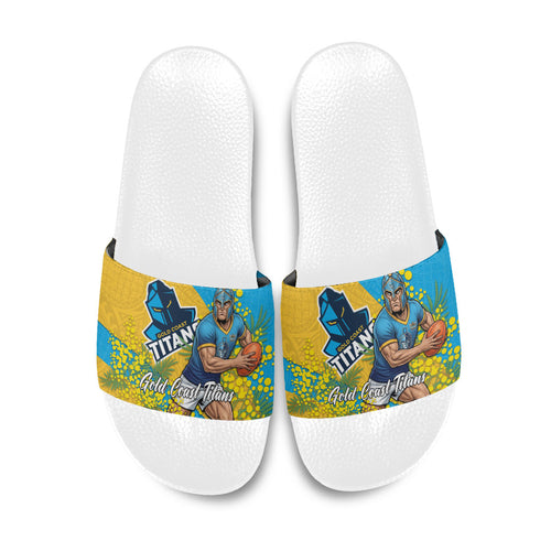 Gold Coast Titans Slide Sandals Golden Wattle Floral Polynesian - Australian Flower - Rugby Mascot