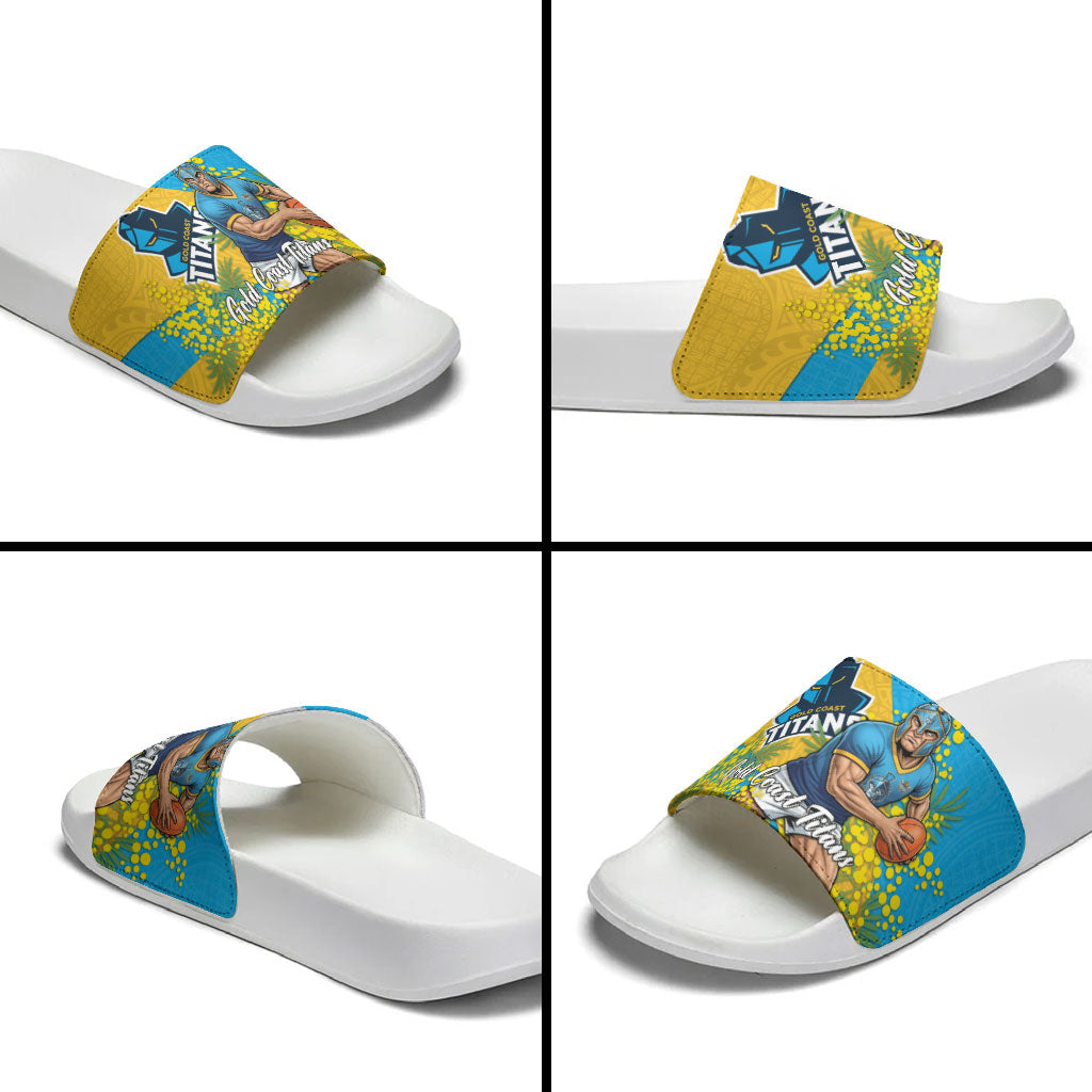 Gold Coast Titans Slide Sandals Golden Wattle Floral Polynesian - Australian Flower - Rugby Mascot