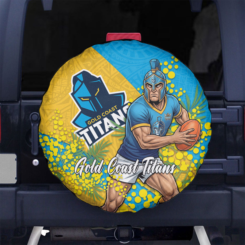 Gold Coast Titans Spare Tire Cover Golden Wattle Floral Polynesian - Australian Flower - Rugby Mascot