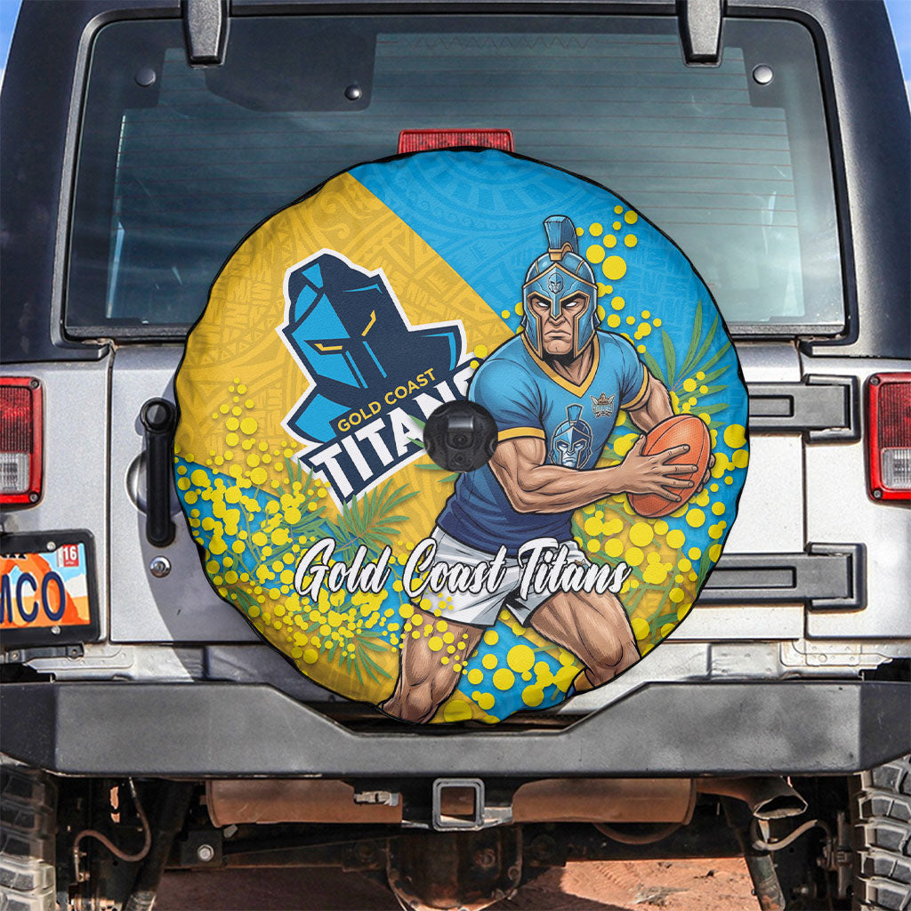 Gold Coast Titans Spare Tire Cover Golden Wattle Floral Polynesian - Australian Flower - Rugby Mascot