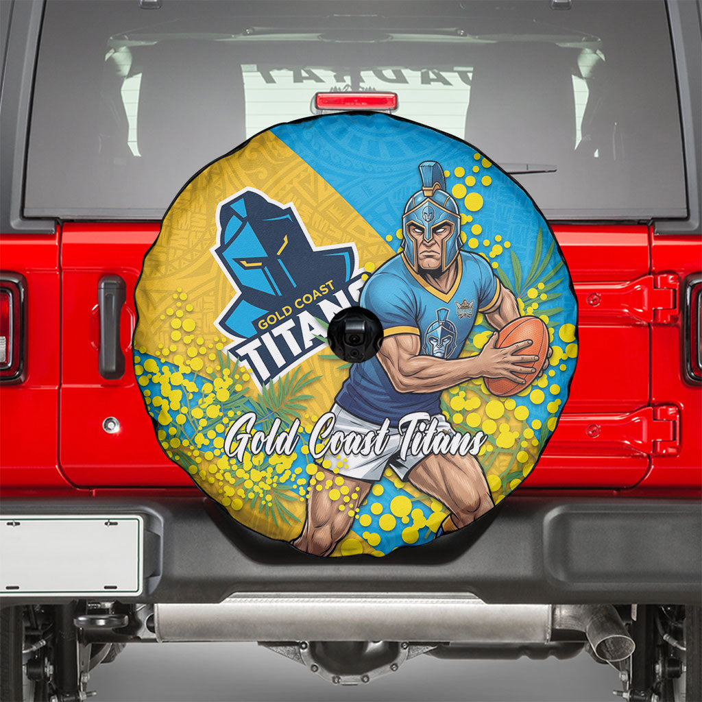 Gold Coast Titans Spare Tire Cover Golden Wattle Floral Polynesian - Australian Flower - Rugby Mascot