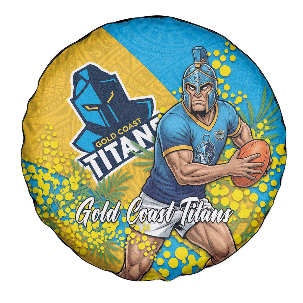 Gold Coast Titans Spare Tire Cover Golden Wattle Floral Polynesian - Australian Flower - Rugby Mascot
